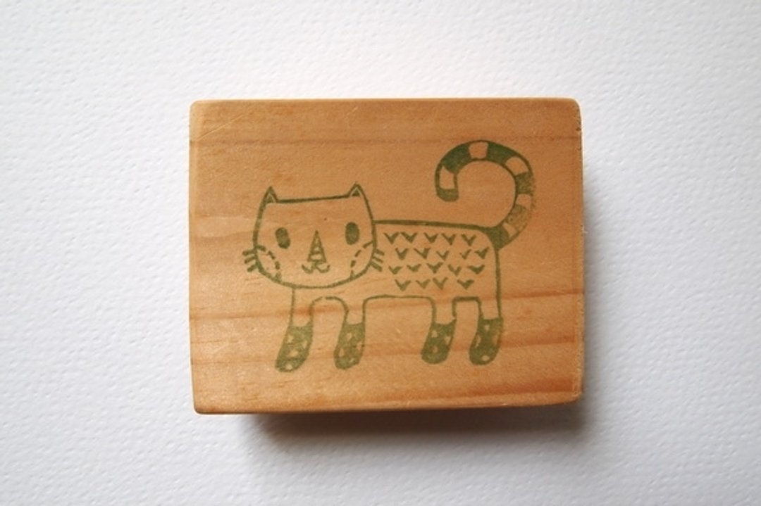 《袜子猫咪》手工印章 - 印章/印台 - 橡胶 咖啡色