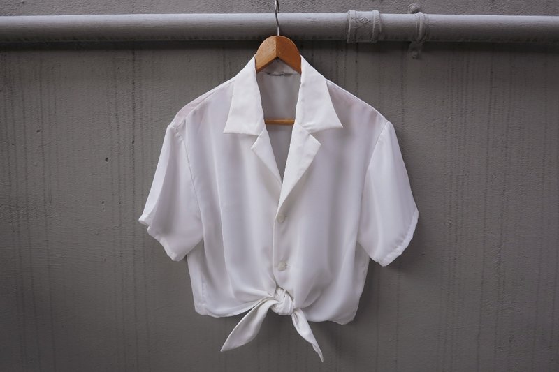 FOAK古着 绑带短袖白衬衫 - 女装衬衫 - 其他材质 白色
