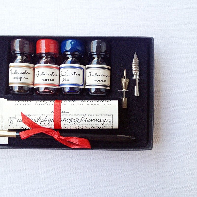 7455 意大利四入经典套装木杆沾水笔礼盒 | Francesco Rubinato - 蘸水笔 - 玻璃 黑色