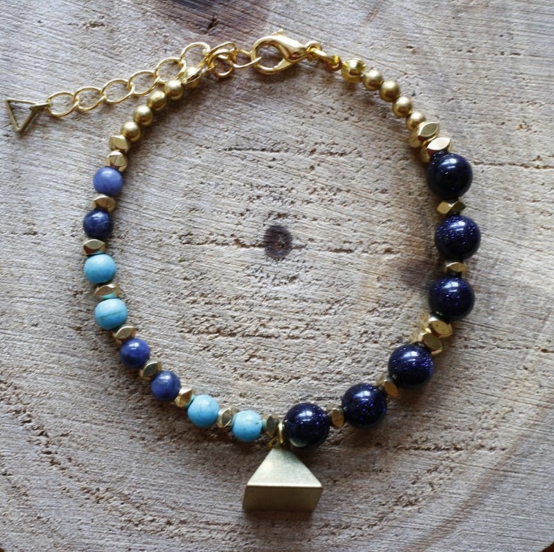 Muse自然风系列NO.124蓝砂石苏打石黄铜不对称手链 - 手链/手环 - 其他材质 蓝色