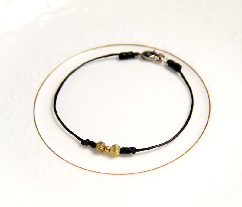 小铜蝴蝶结 蚕丝蜡线手环 - 手链/手环 - 其他金属 黑色