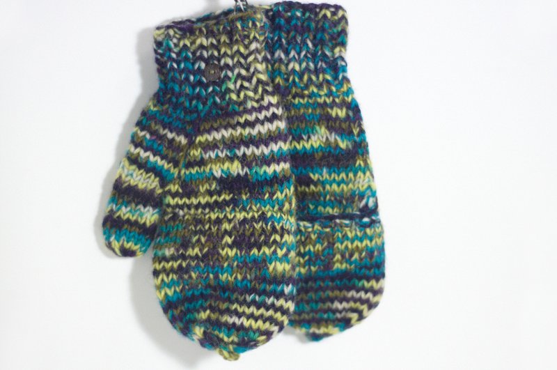 限量一件手织纯羊毛针织手套 / 可拆卸手套 - 混色蓝绿世界 - 手套 - 其他材质 多色