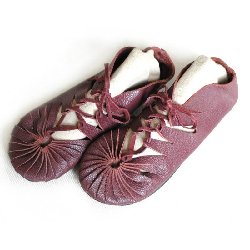 手工真皮平底鞋 {25-26cm枣红} 已售完 - 女款休闲鞋 - 真皮 红色