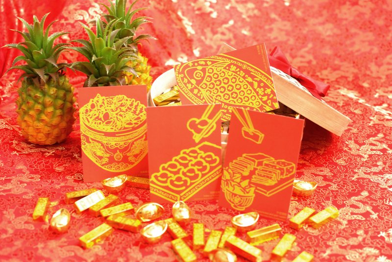 蒋堂 · 好福气年菜系列明信片 - 3+1套组 (C款) - 卡片/明信片 - 纸 红色