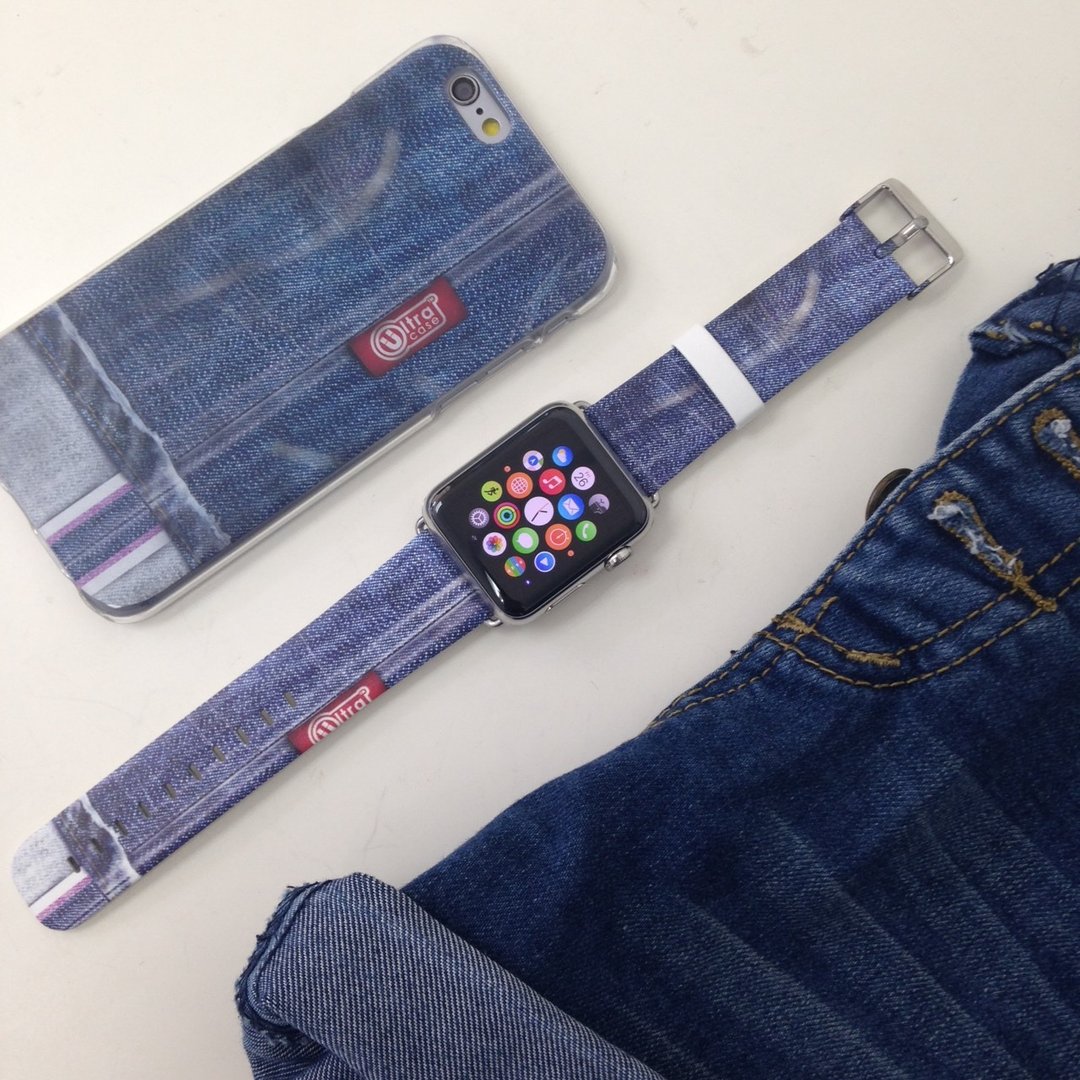 Apple / Samsung Watch 蓝色牛仔真皮表带适合任何型号 22 - 表带 - 其他材质 蓝色