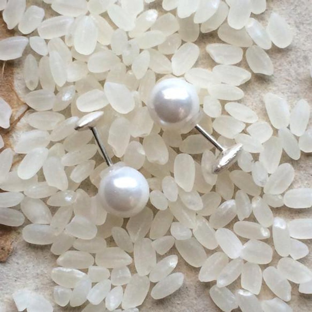 * Grain Series * rice grains Pierce (Pearl catch) - 耳环/耳夹 - 其他金属 