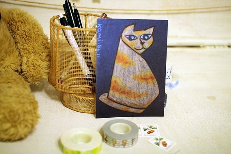 明信片 ∣ 黄斑纹白猫 - 卡片/明信片 - 纸 蓝色