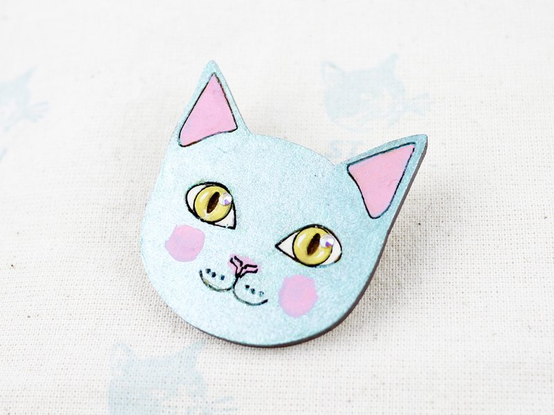 绿色电波猫别针 - 胸针 - 木头 绿色