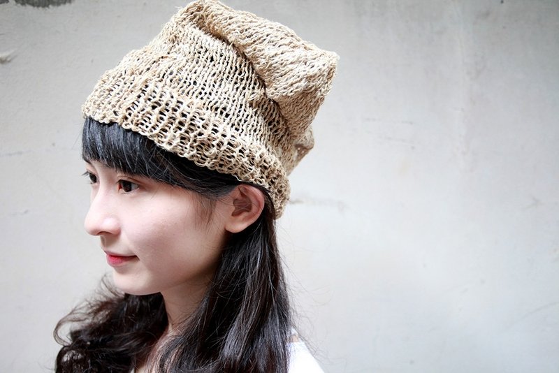 OMAKE 尼泊尔Hemp手工编织长麻帽 - 帽子 - 其他材质 卡其色