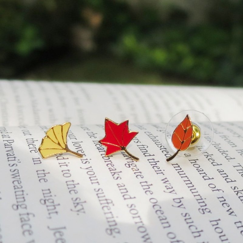 银杏 枫叶 初秋 浪漫饰品 夹式耳环 生日礼物 纸盒包装 - 耳环/耳夹 - 珐琅 红色