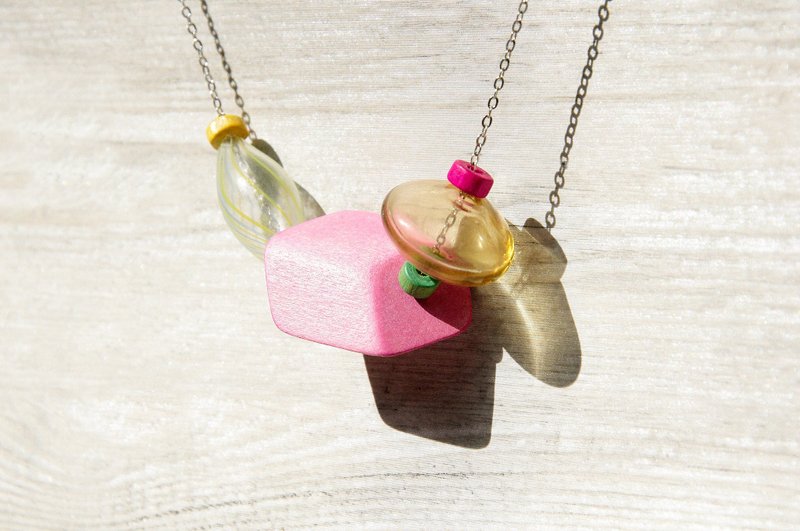 / 简约感 / 法式口吹透明玻璃球木质项链 - 童趣感缤纷世界 - 项链 - 玻璃 多色