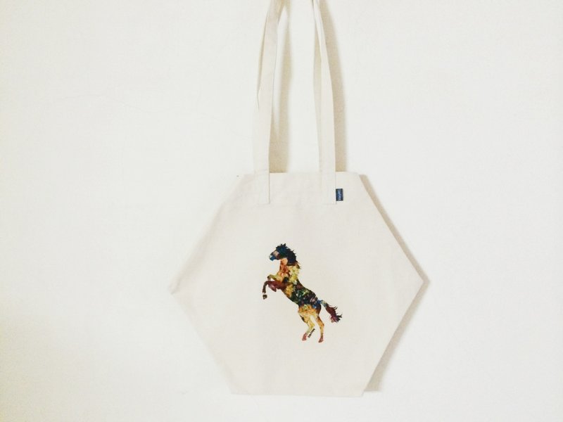 MaryWil六角形小文青环保袋-帅气马儿 - 侧背包/斜挎包 - 其他材质 白色