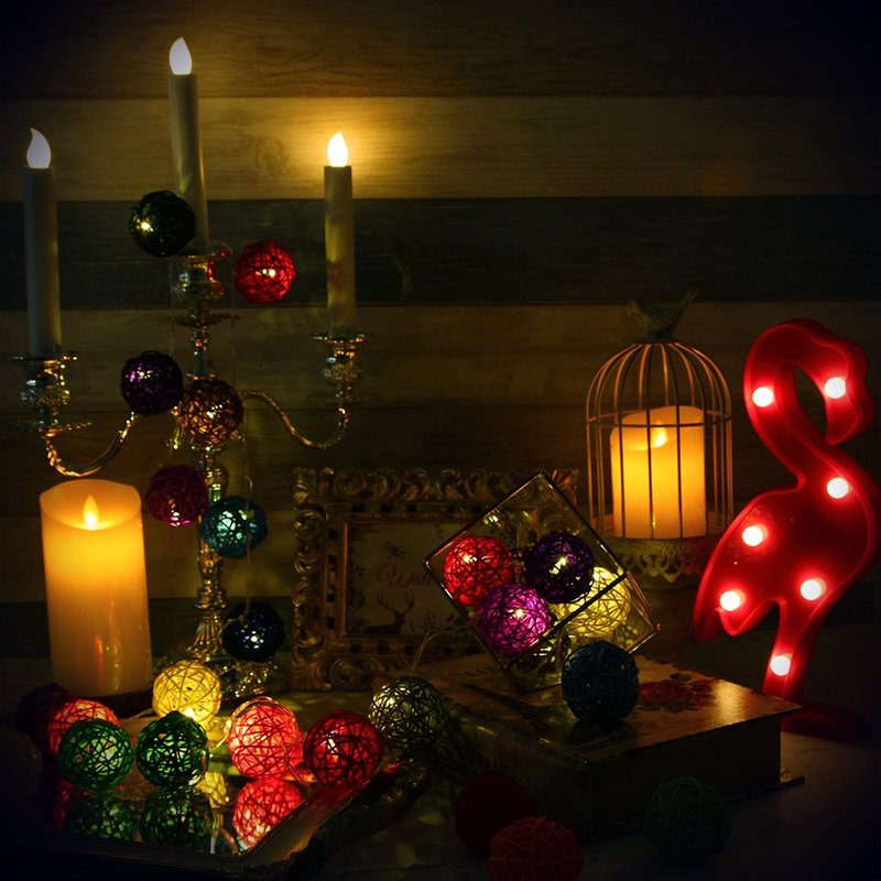 创意灯饰 彩色藤球灯串 电池款 长度2M 可定制化选色 LED气氛灯 - 灯具/灯饰 - 竹 多色