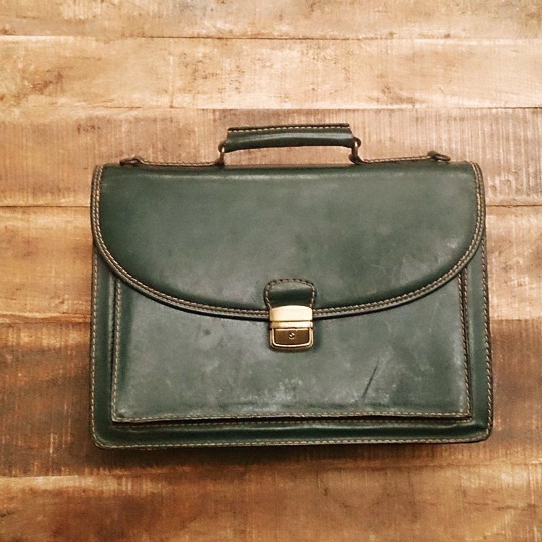夕卡 Shika // Vintage   bag 绿色真皮公事包 日本带回 - 公文包/医生包 - 真皮 绿色