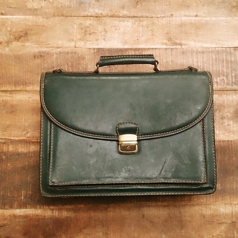 夕卡 Shika // Vintage   bag 绿色真皮公事包 日本带回 - 公文包/医生包 - 真皮 绿色