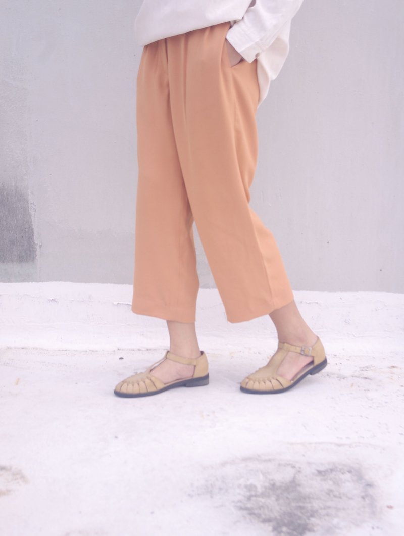 4.5studio-寻宝古着-粉橘八分老爷打摺宽裤 - 女装长裤 - 其他材质 橘色