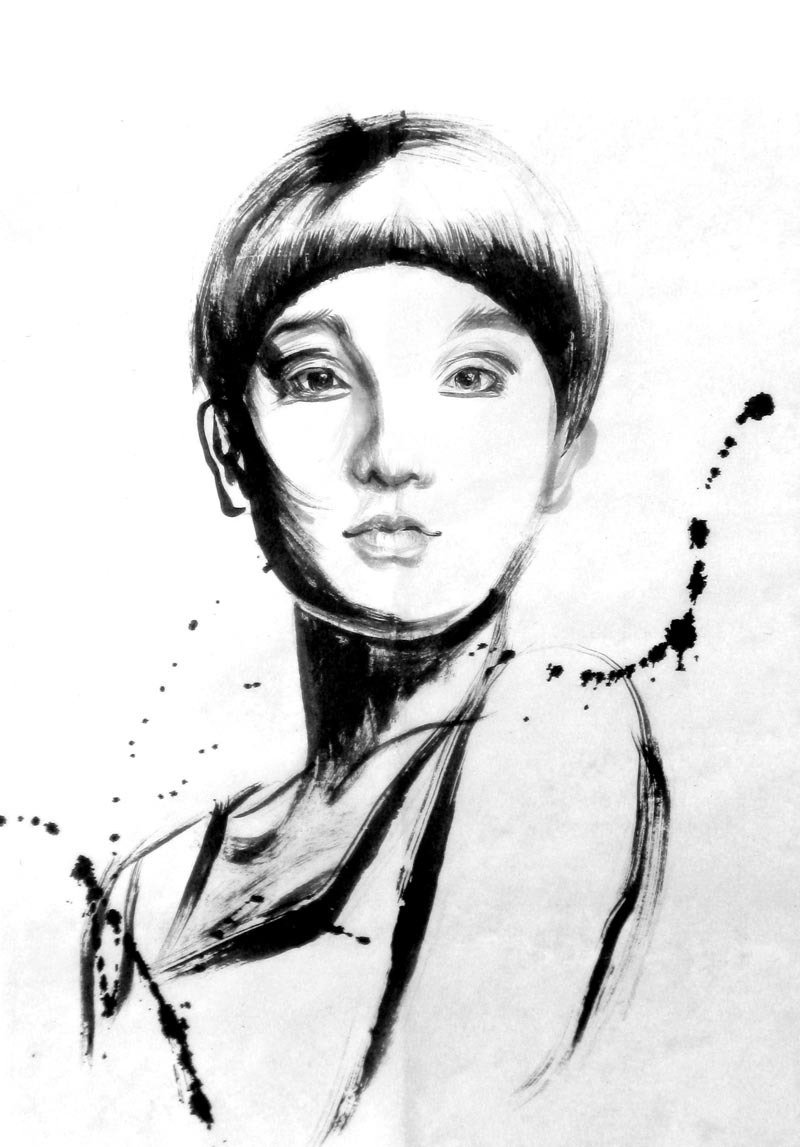 订製手绘水墨画像-做自己之玫瑰色的你-53x76cm画心 - 订制画像 - 纸 白色