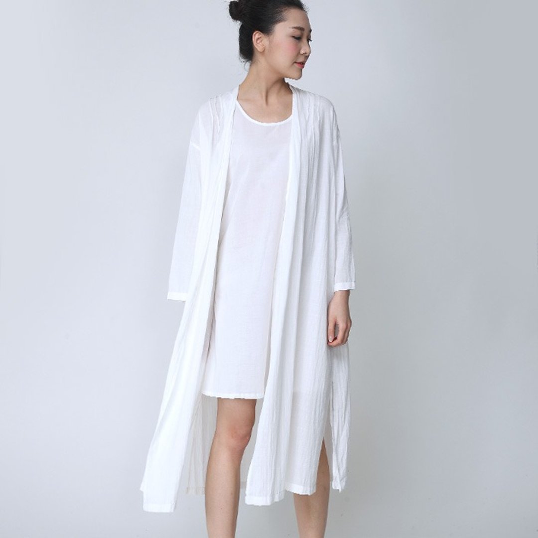 不服 镂花棉薄长款开衫   白  SH141206 - 女装上衣 - 棉 白色