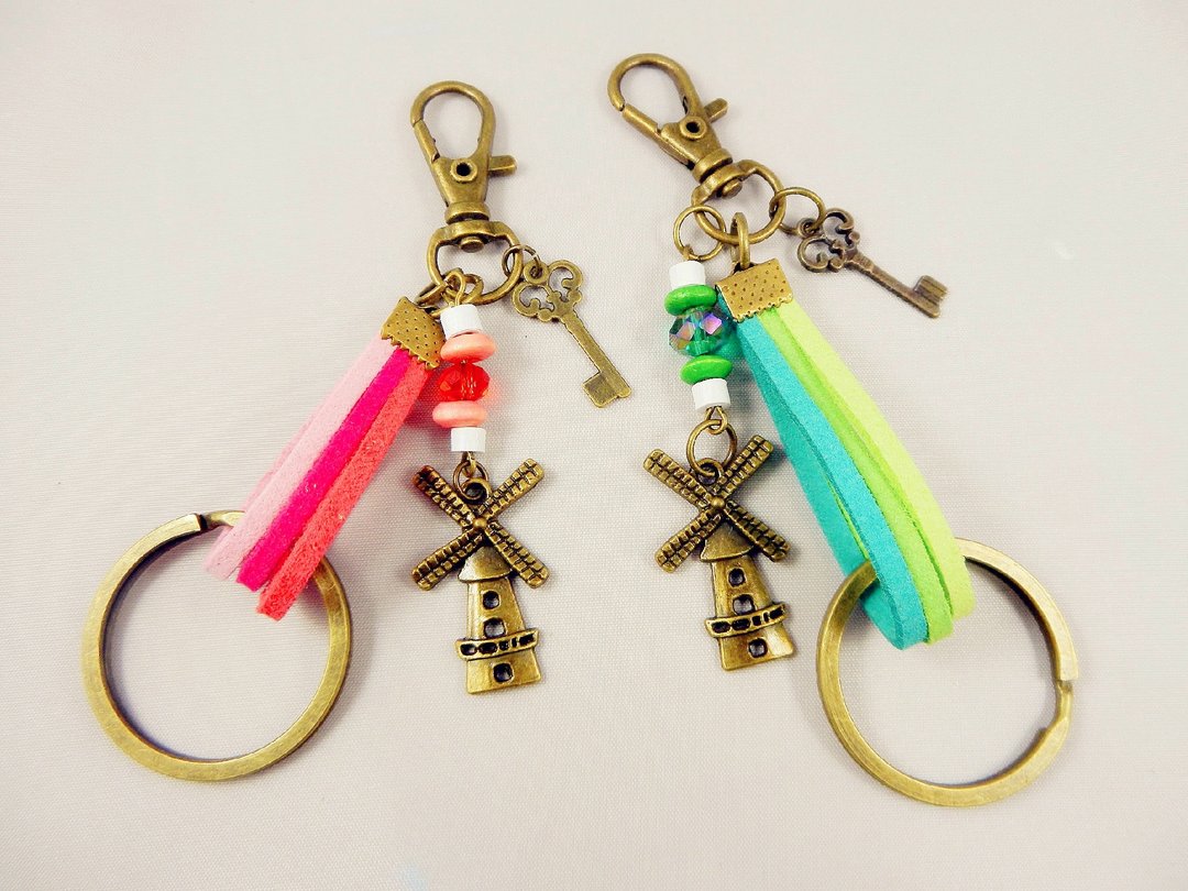god leading手作-【质感清新】乡村风车钥匙圈 情侣 友情  key chain 定制 独特 复古  棕 咖啡 - 钥匙链/钥匙包 - 真皮 绿色