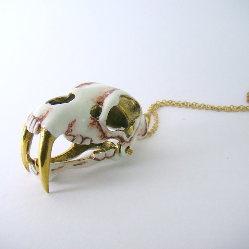 Realistic Saber tooth pendant in brass and oxidized antique color ,Rocker jewelry ,Skull jewelry,Biker jewelry - 项链 - 其他金属 