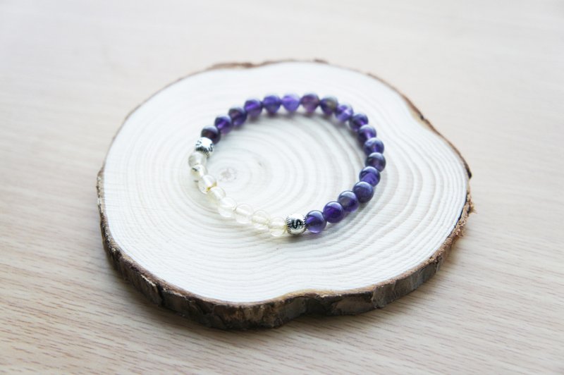 嘉年华：天然巴西钛晶紫水晶纯银配饰弹性手环 - 手链/手环 - 宝石 紫色