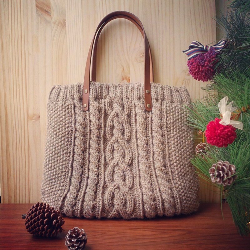 手工编织 优雅麻花图腾手提包 - 侧背包/斜挎包 - 其他材质 咖啡色