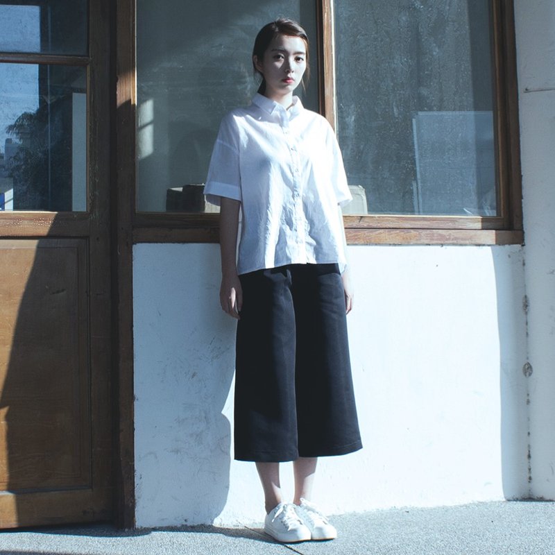 SUMI Relief 高腰活褶八分宽裤_5SF500_黑 - 女装长裤 - 棉．麻 黑色