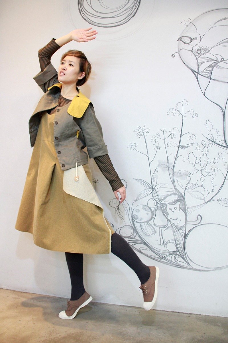 & by tan & luciana多出一片飘舞裙摆羊毛吊带裙-网络飞奔价 - 裙子 - 棉．麻 黄色