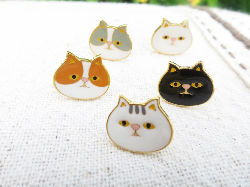 波斯猫 针式耳环 - 耳环/耳夹 - 珐琅 
