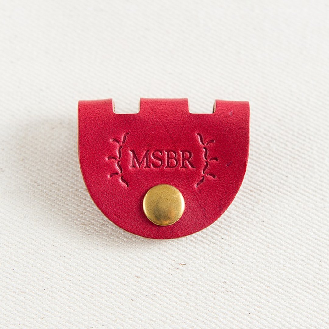 MSBR Leather 耳机收线器/USB电源线收纳皮套/整线器/意大利皮革纯黄铜五金(瑰红) - 卷线器/电线收纳 - 真皮 红色