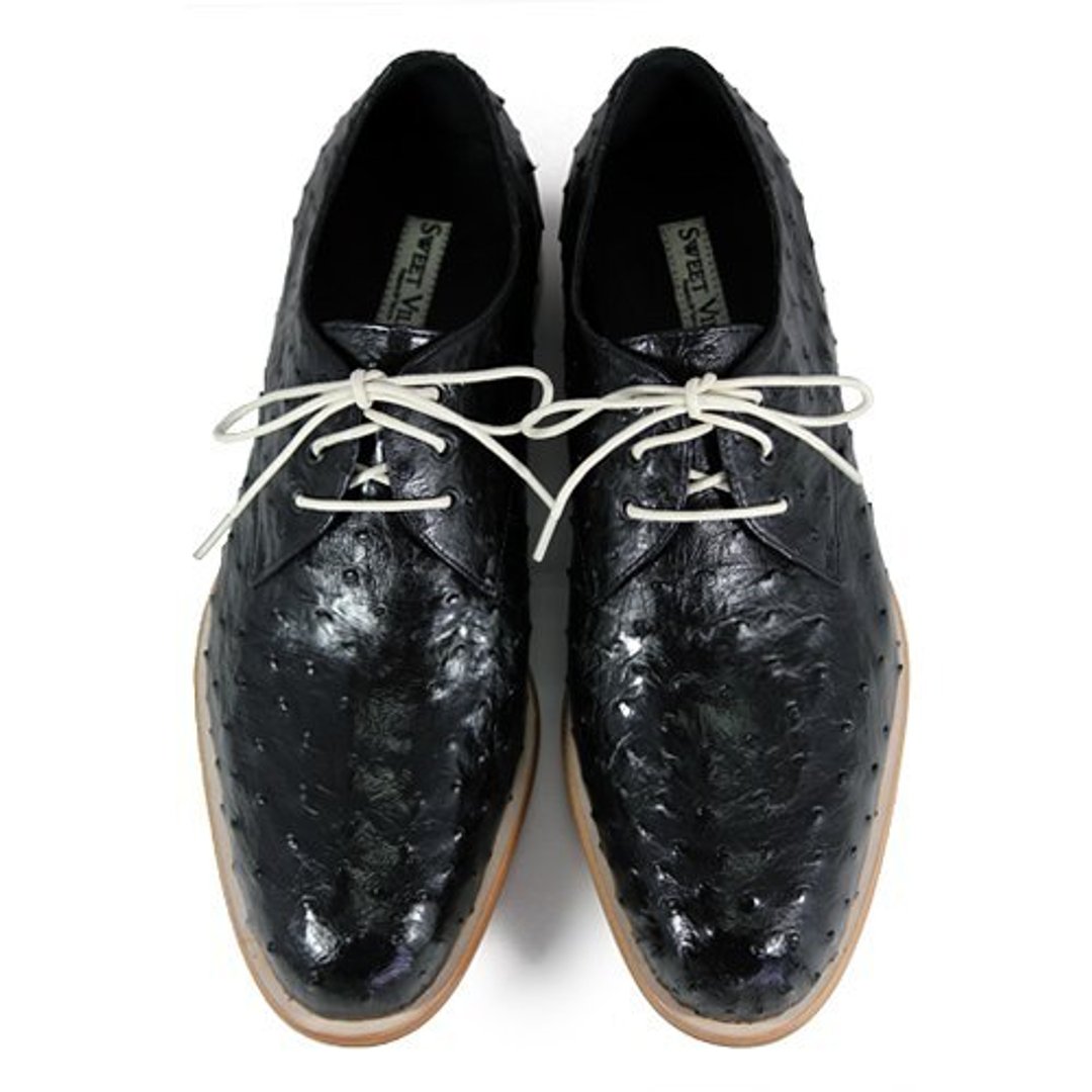 Larch M1125 Black Ostrich leather Derby shoes - 男款皮鞋 - 真皮 黑色