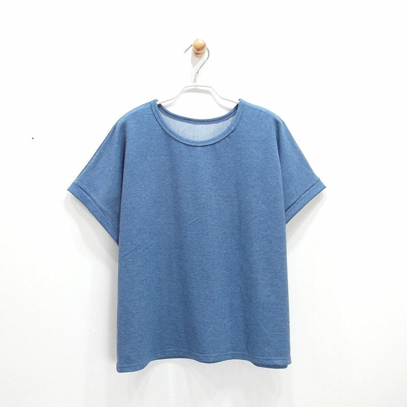 【CrazyBaby】翻折袖仿牛仔上衣/短袖 - 女装上衣 - 其他材质 蓝色