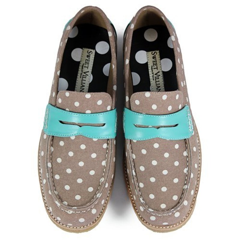 PolkaDot Falling M1108D Cocoa - 女款牛津鞋/乐福鞋 - 棉．麻 多色
