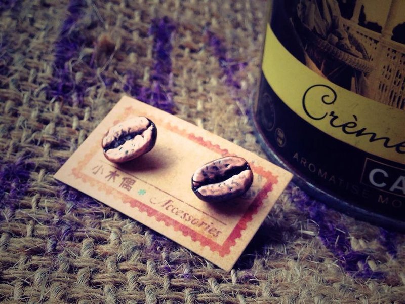 咖啡魔豆<小木偶*耳环> - 耳环/耳夹 - 其他金属 咖啡色