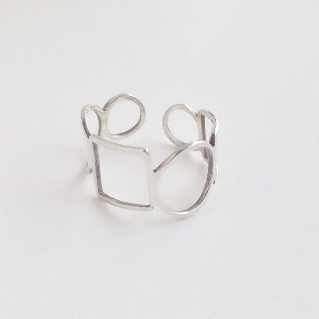 Ring: Silver 950 Square and circle design "flexile" <unisex> US size 5-10 - 戒指 - 其他金属 灰色
