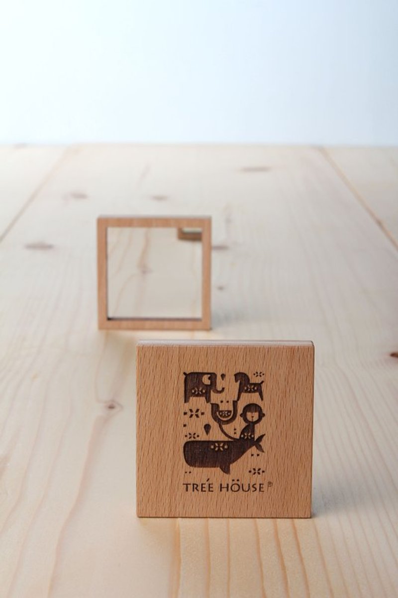 木制随身镜-快乐动物园-可雕刻名字 - 其他 - 木头 卡其色