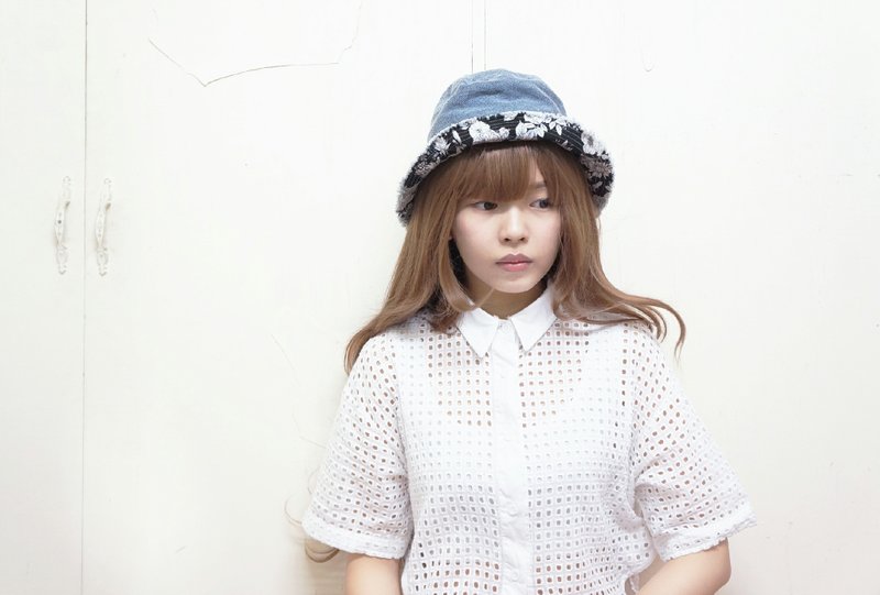 善变的双面渔夫帽 | 黑色花峦 蓝色海 - 帽子 - 其他材质 黑色