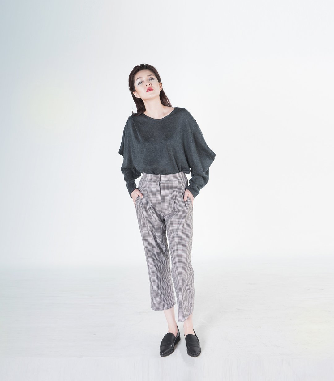 Lomia 格纹打折八分裤 - 女装长裤 - 其他材质 蓝色