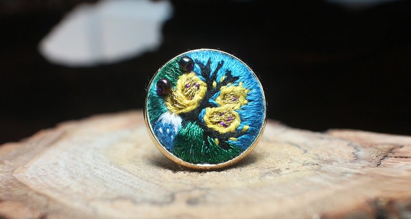 手工刺绣戒指✤星夜 The Starry Night - 戒指 - 绣线 蓝色