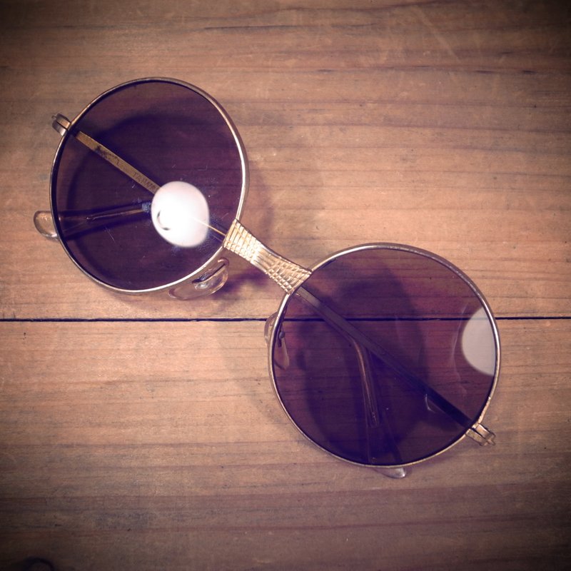 [ 老骨头 ] 早期 金色 圆型 浅楬 铜制金属玻璃 古董 vintage 古着A2 - 眼镜/眼镜框 - 其他金属 金色