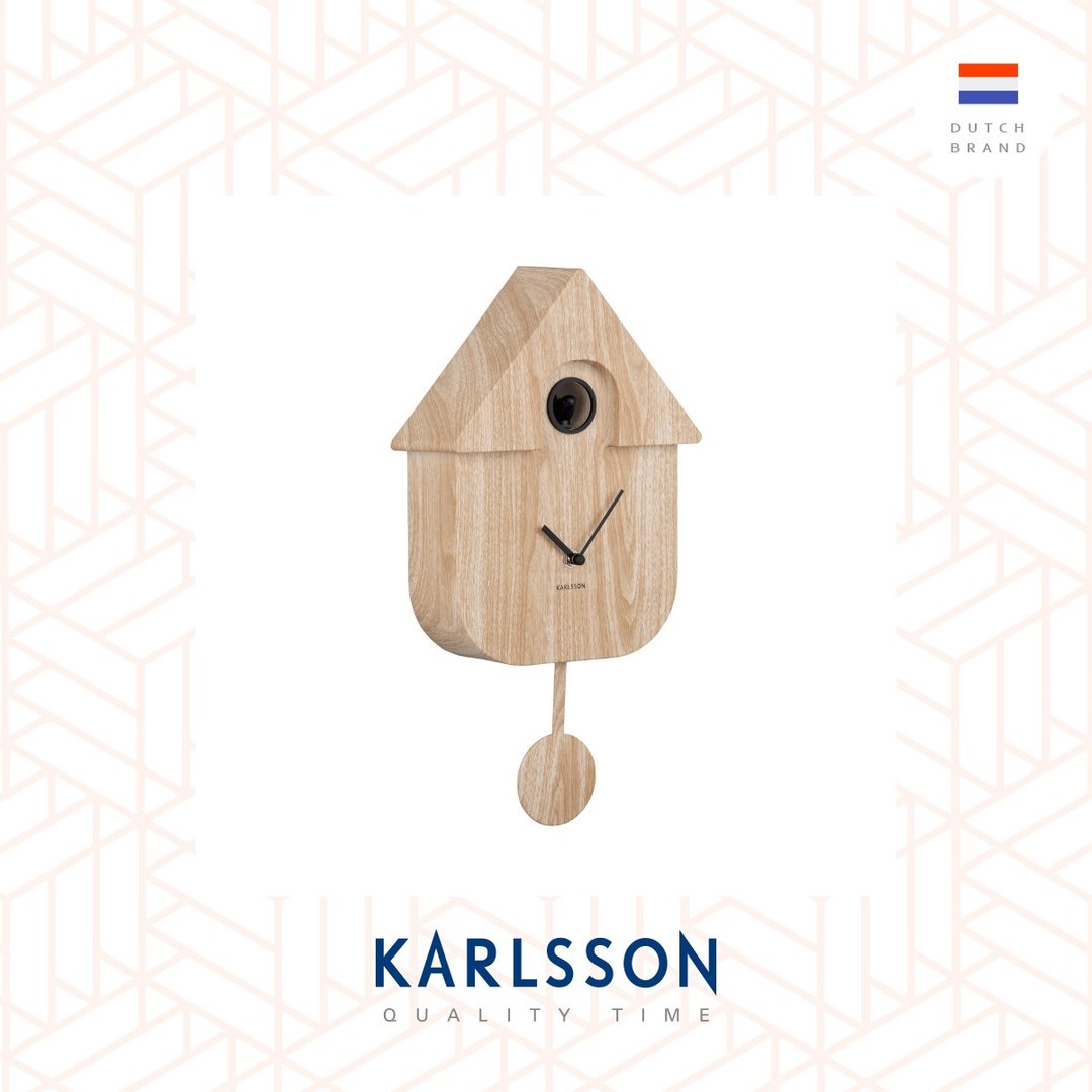 荷兰 Karlsson, Modern Cuckoo 仿浅木色摇摆布谷鸟挂钟 (整点报时) - 时钟/闹钟 - 其他金属 咖啡色