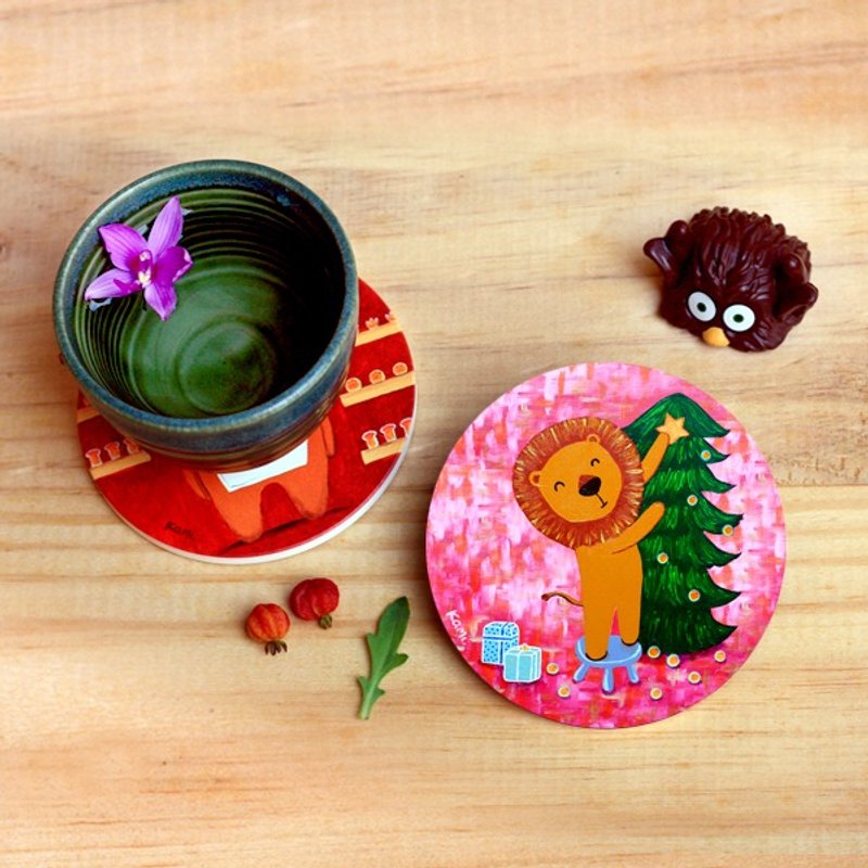 陶瓷吸水杯垫 ∣ 布置圣诞树的狮子 - 杯垫 - 瓷 多色