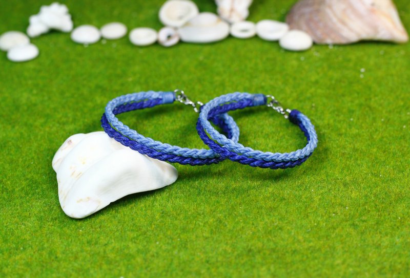 TvT／“情侣款”十字双色编织款 - 手链/手环 - 棉．麻 蓝色