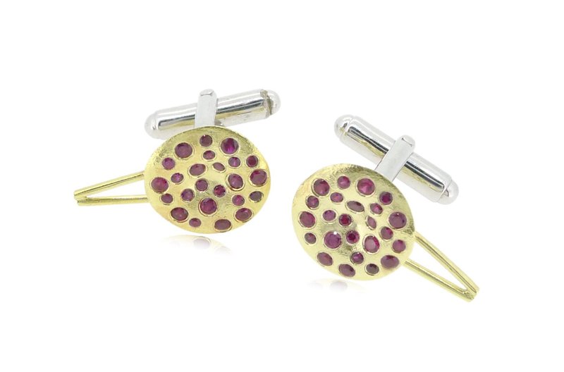 925纯银钵仔榚造型袖口钮(15mm)/对 - 袖扣 - 宝石 多色