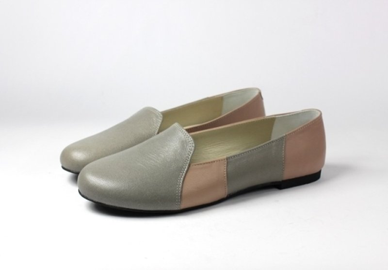 灰 拼接柔软乐福鞋 - 芭蕾鞋/娃娃鞋 - 真皮 粉红色