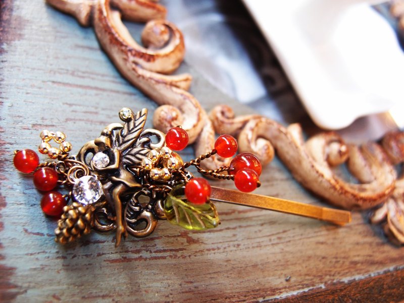 《DODOWU手作轻珠宝》【独家设计※山归来小线夹/边夹】 - 发饰 - 宝石 红色