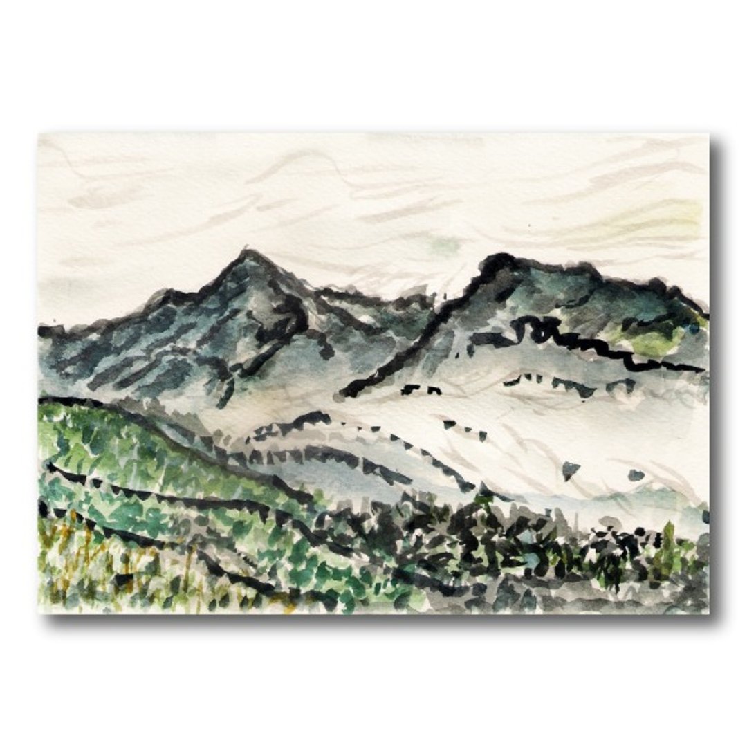 【台湾高山】雾锁塔关山 - 手绘明信片 - 卡片/明信片 - 纸 灰色