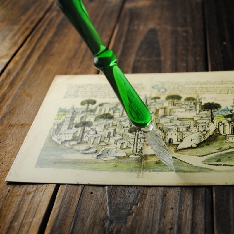 【MSA 玻璃笔】(绿光森林)水晶艺术雕刻 单色玻璃笔(含玻璃笔座) 沾水笔送礼 情人节刻字订做 文具 (不含墨水) - 酒杯/酒器 - 玻璃 绿色