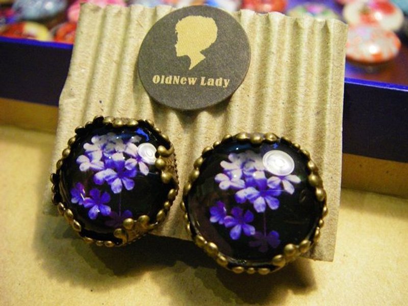 OldNew Lady-古铜色圆型耳环-摄影款【蓝雪花】 - 耳环/耳夹 - 玻璃 