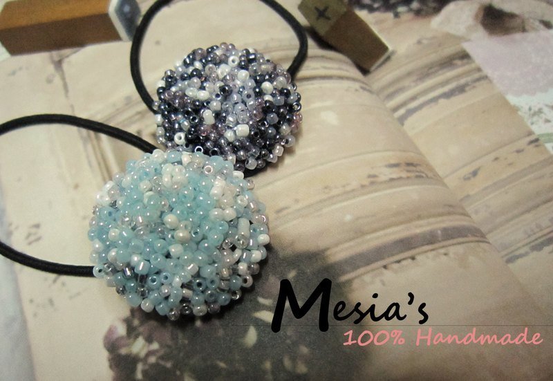 日本珠系列 100%手作布包钮扣发束发圈发饰 - 发饰 - 其他材质 蓝色